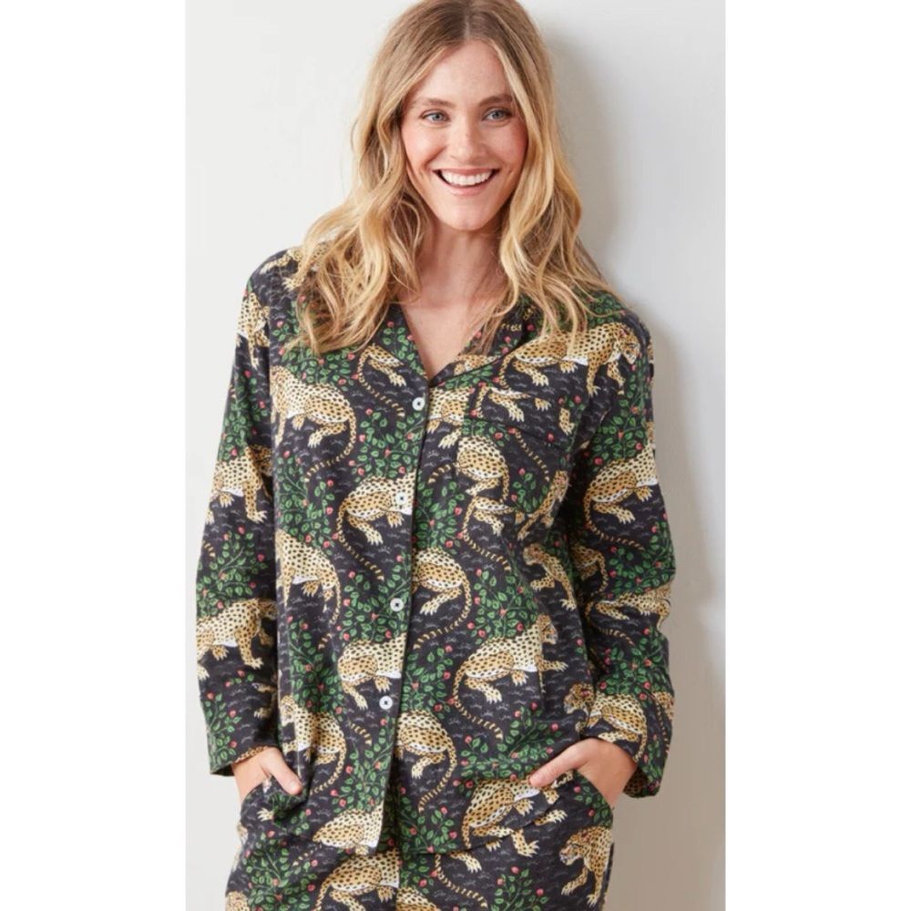 Printfresh Lightweight Flannel Long PJ Top ( only) in Bagheera Size S
